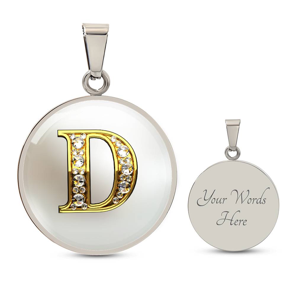 White Sparkles Initial Round Pendant