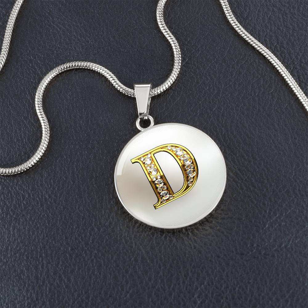 White Sparkles Initial Round Pendant