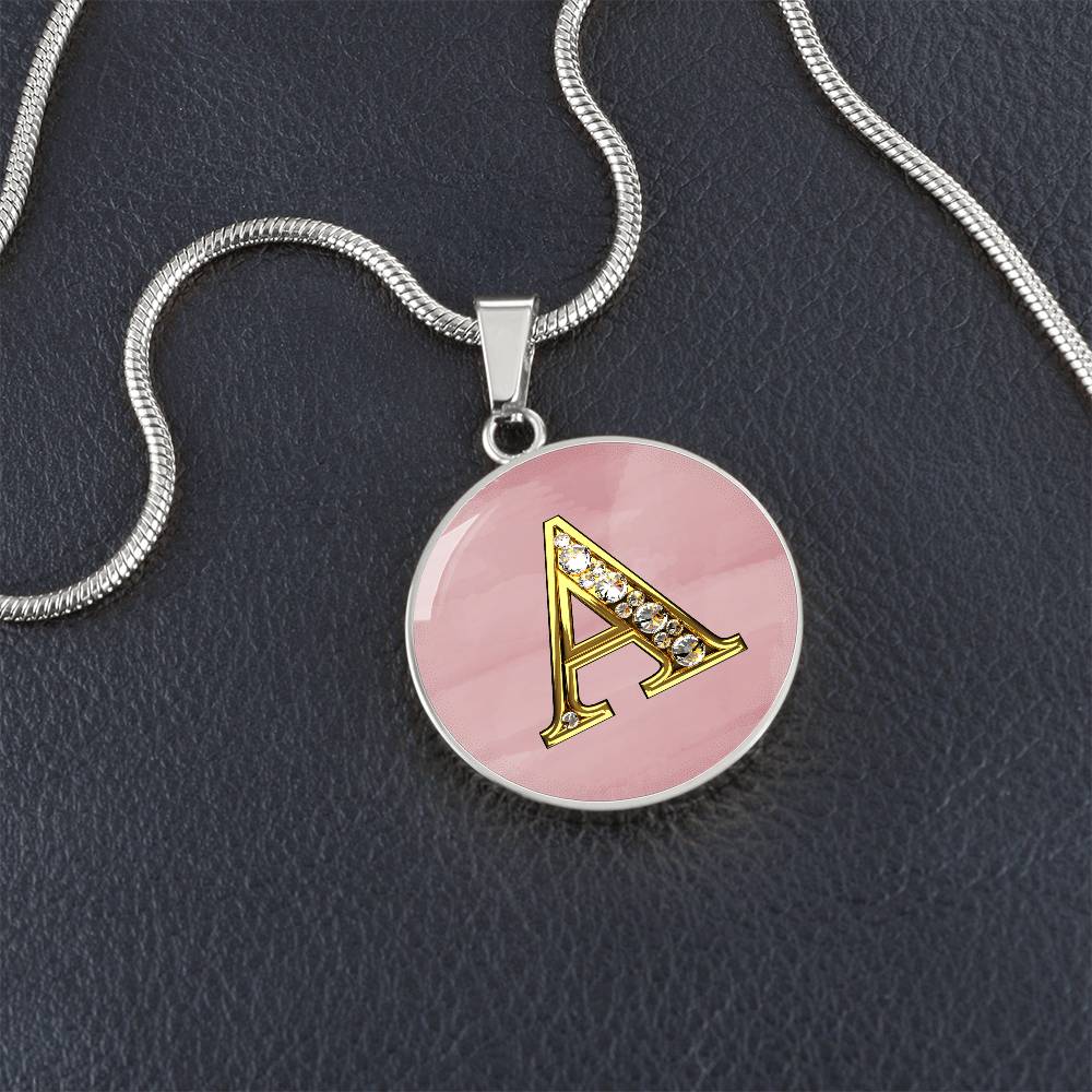 Pink Sparkles Round Initial Pendant