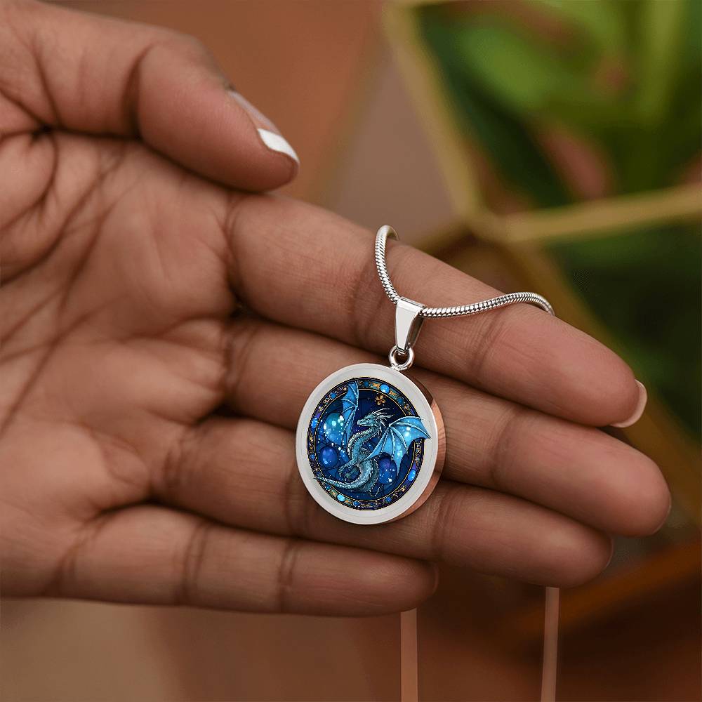 Blue Dragon - Luxury Graphic Circle Necklace