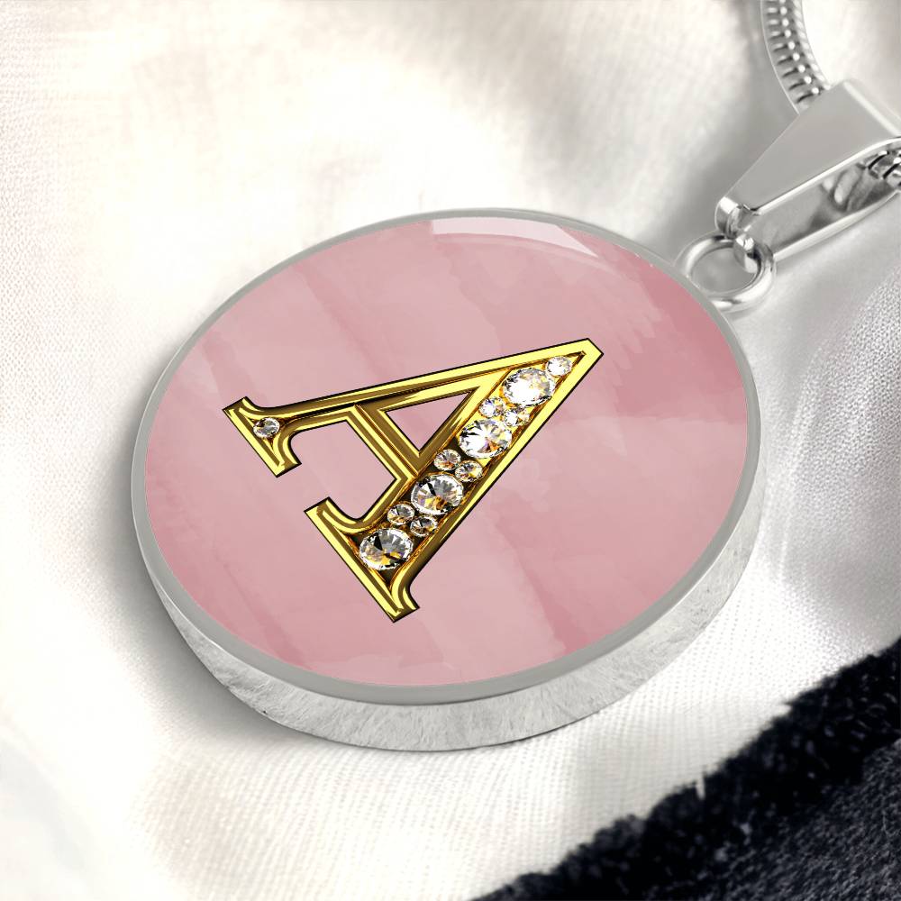 Pink Sparkles Round Initial Pendant