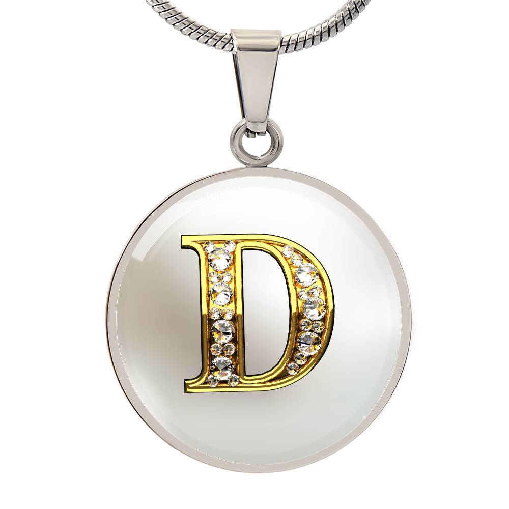 White Sparkles Initial Round Pendant