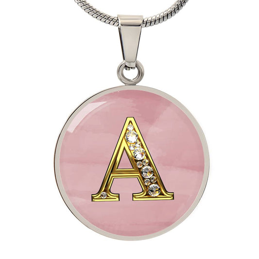 Pink Sparkles Round Initial Pendant
