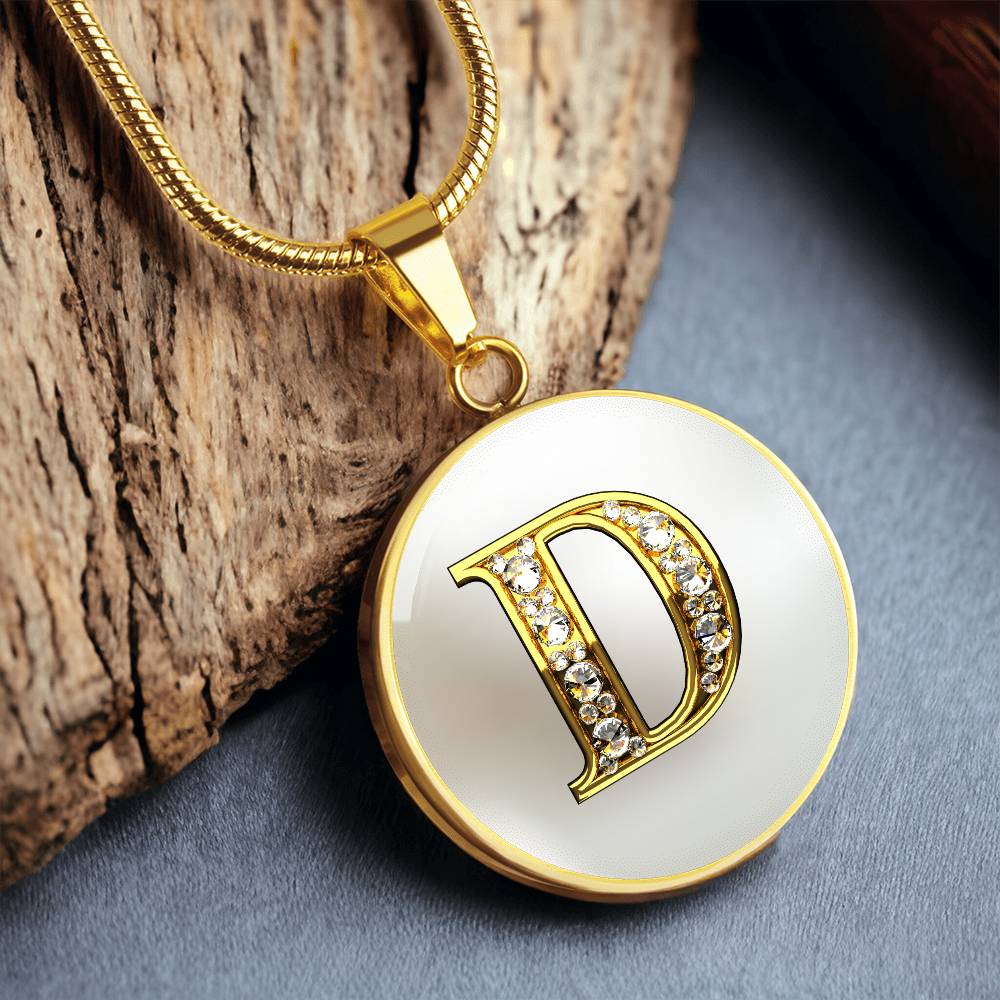 White Sparkles Initial Round Pendant