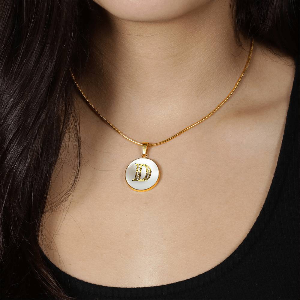 White Sparkles Initial Round Pendant