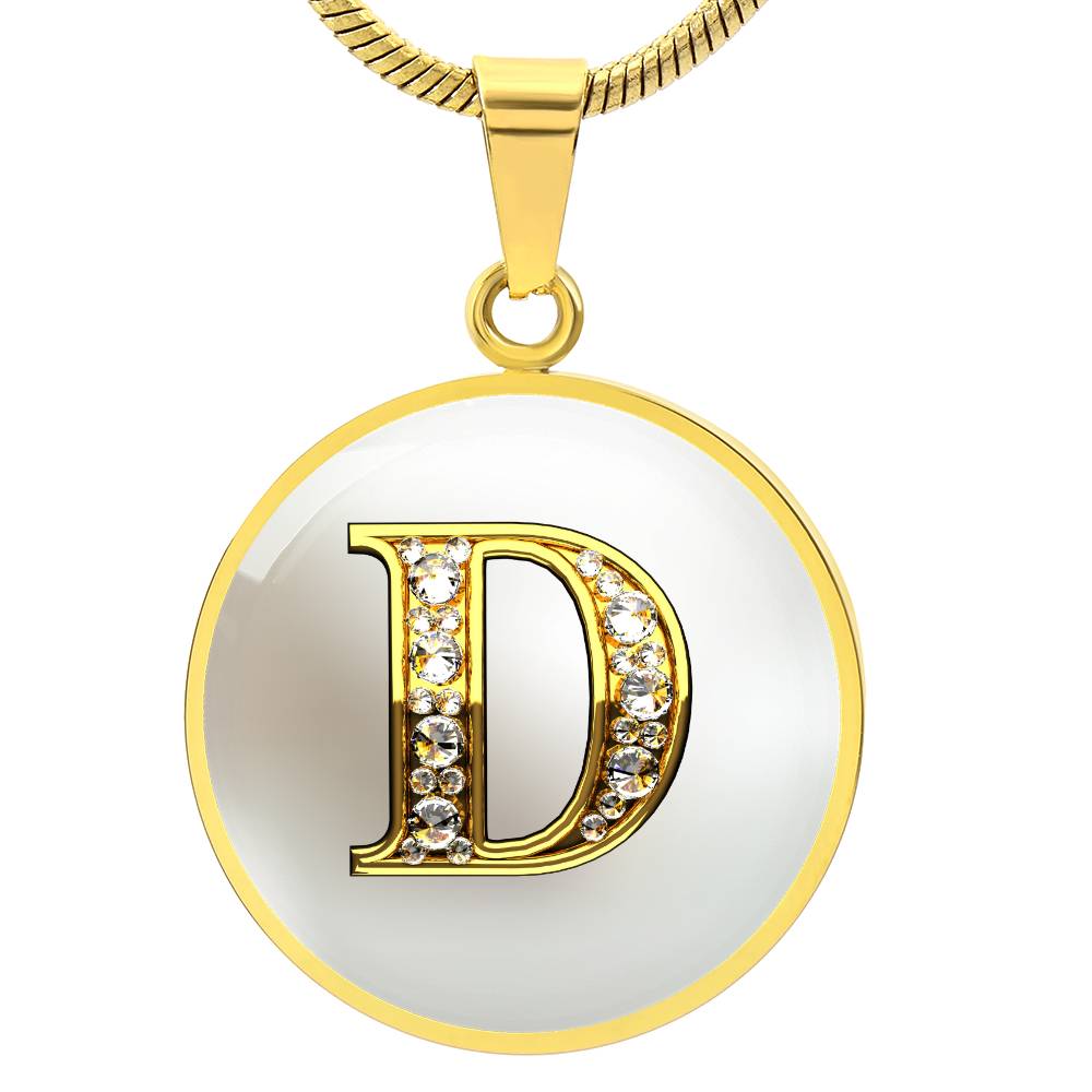 White Sparkles Initial Round Pendant