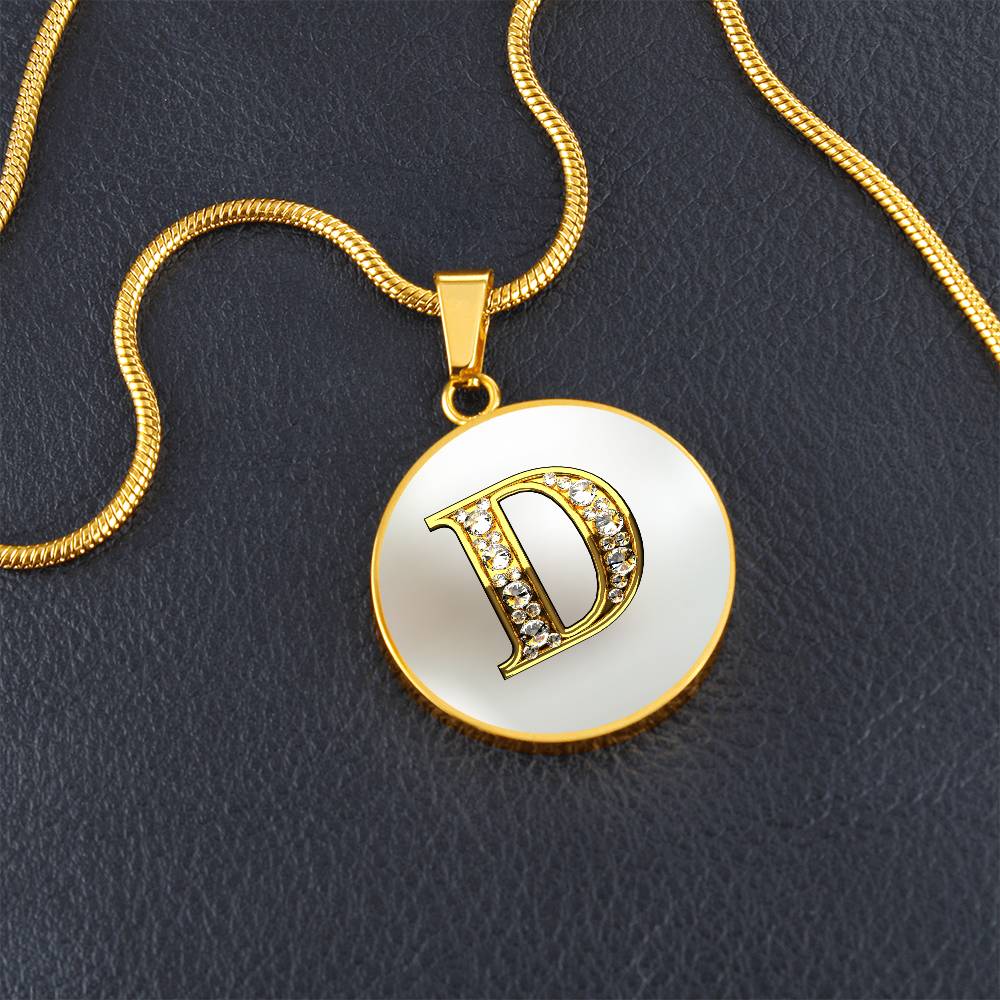 White Sparkles Initial Round Pendant
