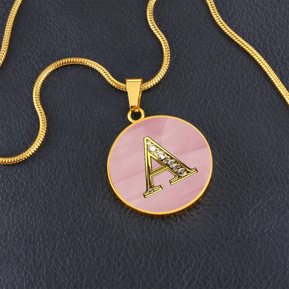 Pink Sparkles Round Initial Pendant