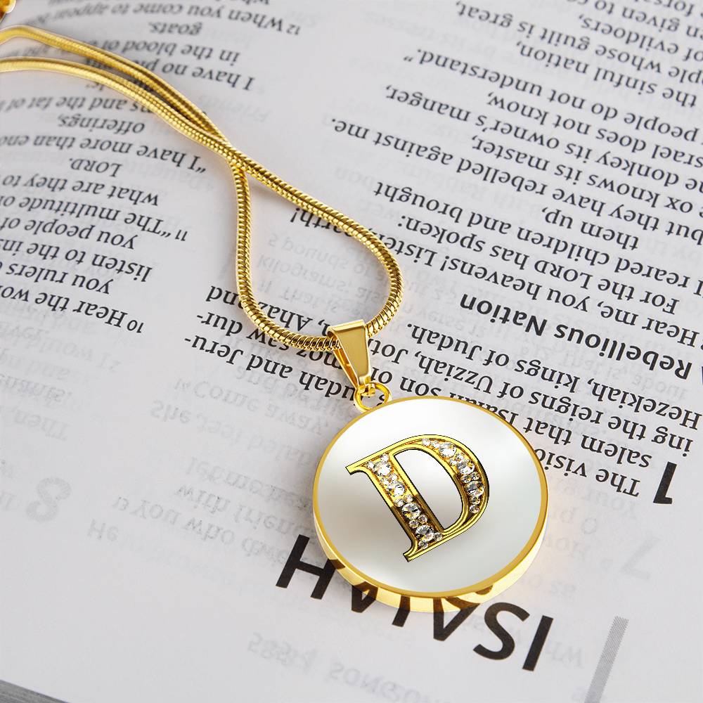 White Sparkles Initial Round Pendant