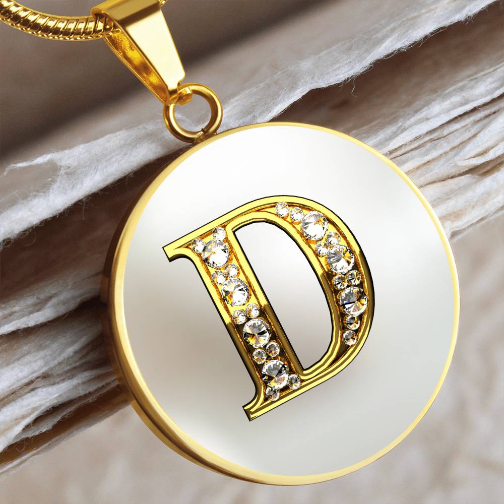 White Sparkles Initial Round Pendant