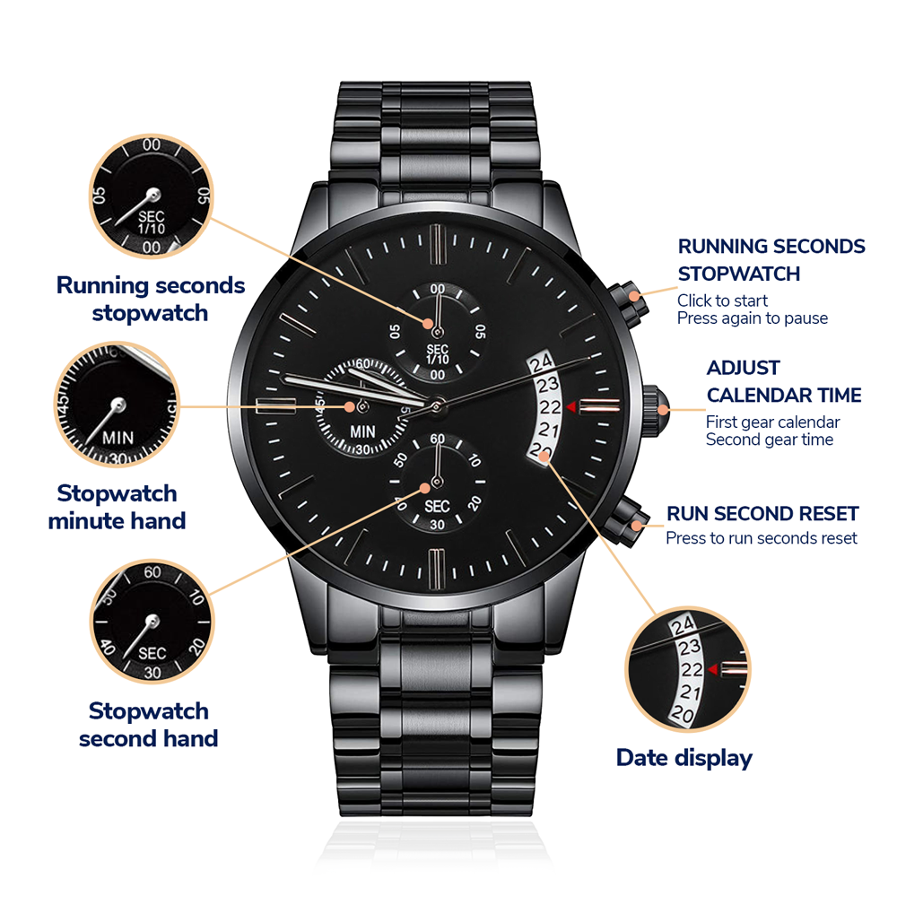 Men's Personalized Black Chronograph Watch