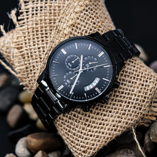 Men's Personalized Black Chronograph Watch