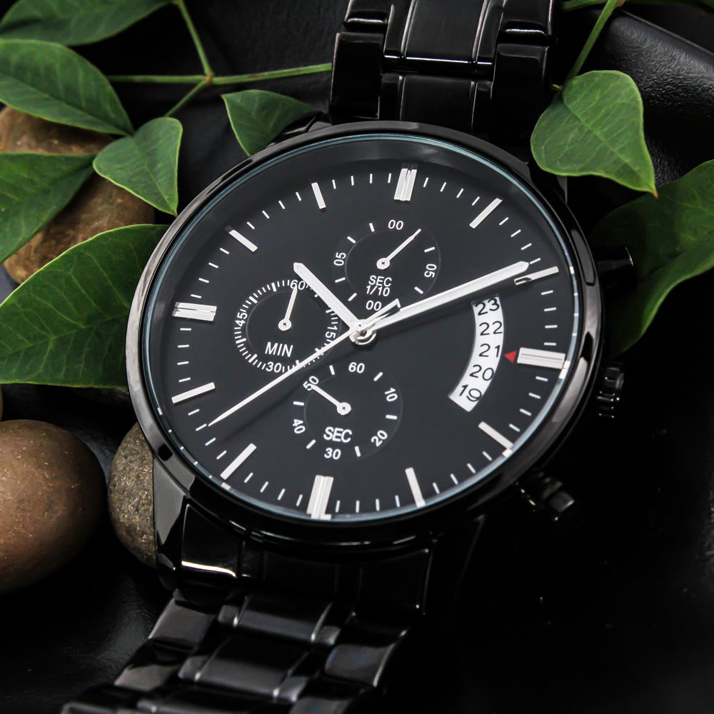 Men's Personalized Black Chronograph Watch