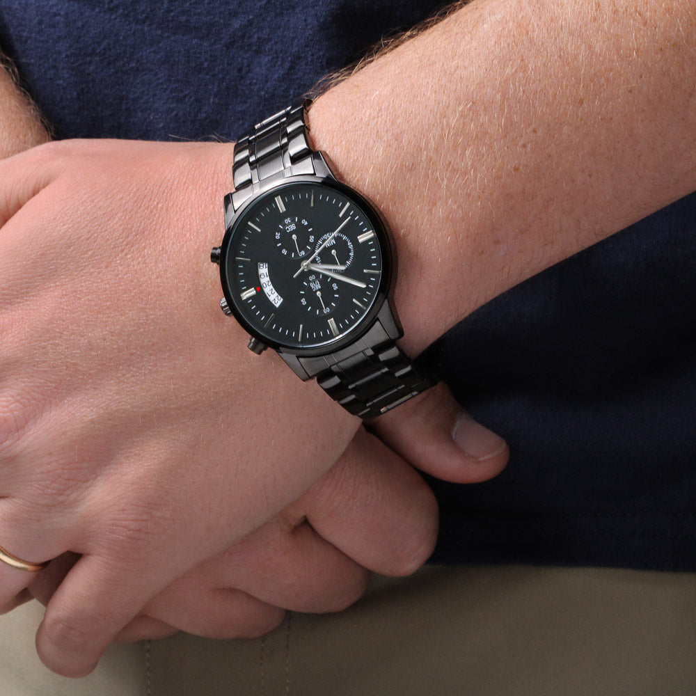 Men's Personalized Black Chronograph Watch
