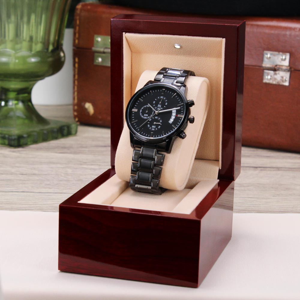 Men's Personalized Black Chronograph Watch
