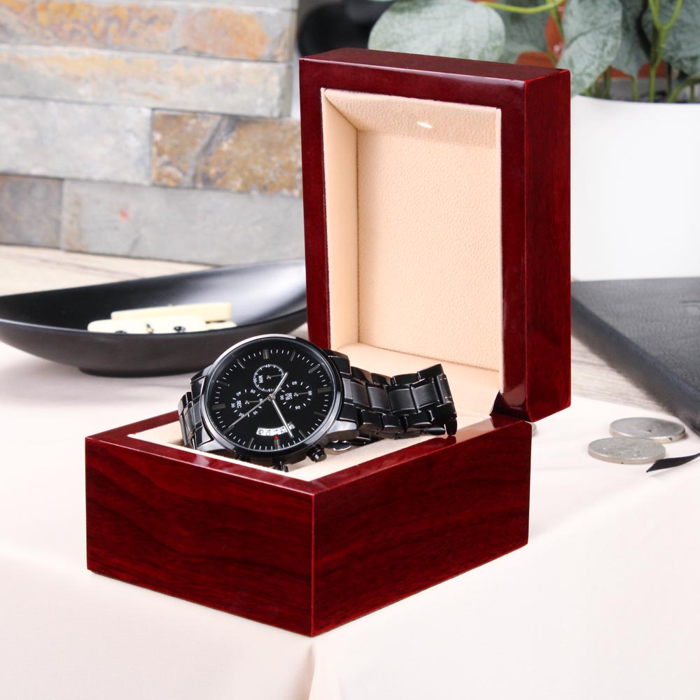 Men's Personalized Black Chronograph Watch