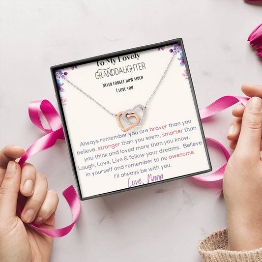 Interlocking Hearts Necklace - To My Lovely Granddaughter - Love, Nana