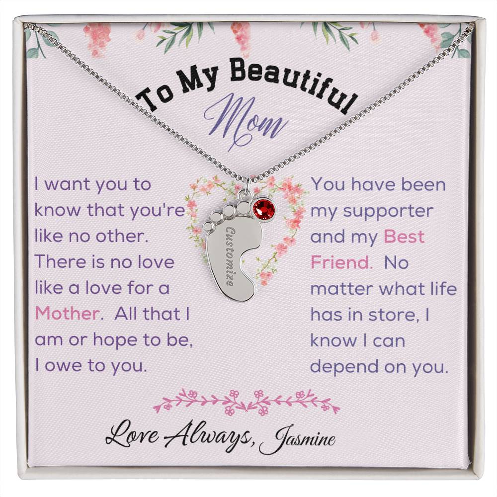 Engraved Baby Feet with Birthstone - To My Beautiful Mom