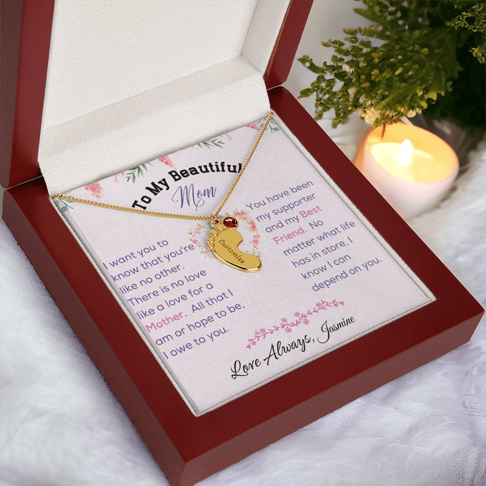 Engraved Baby Feet with Birthstone - To My Beautiful Mom