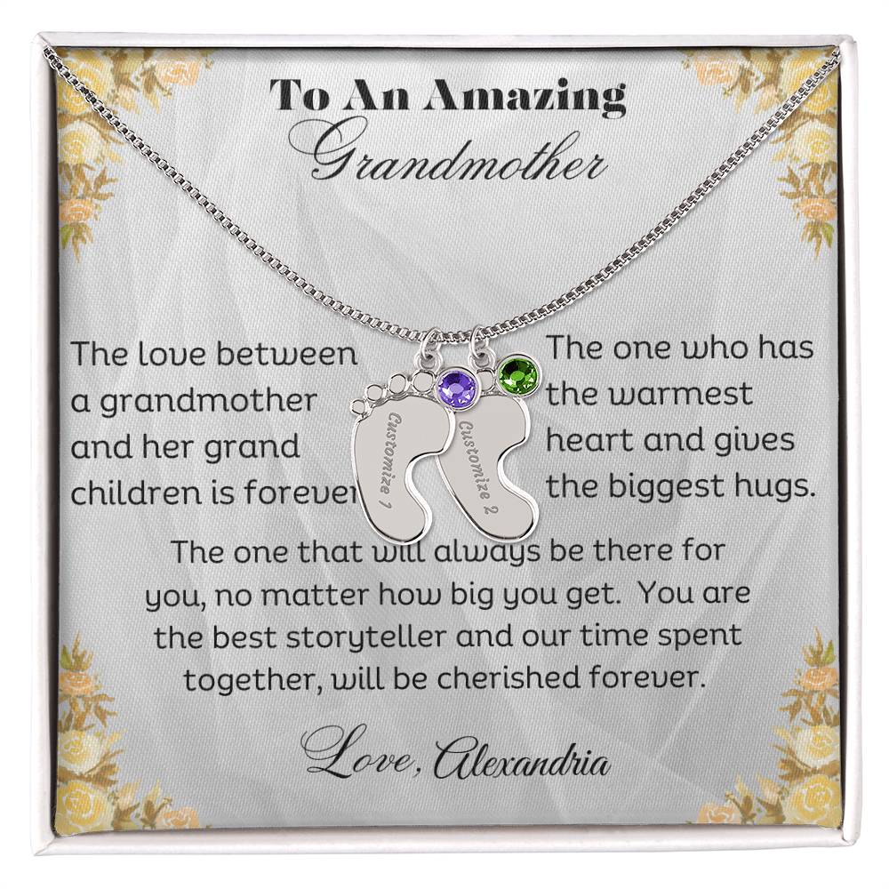 To An Amazing Grandmother - Personalized Engraved Baby Feet Necklace with Birthstone