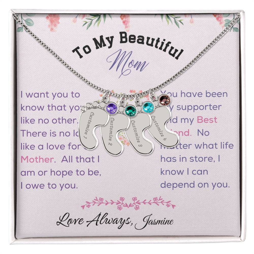Engraved Baby Feet with Birthstone - To My Beautiful Mom