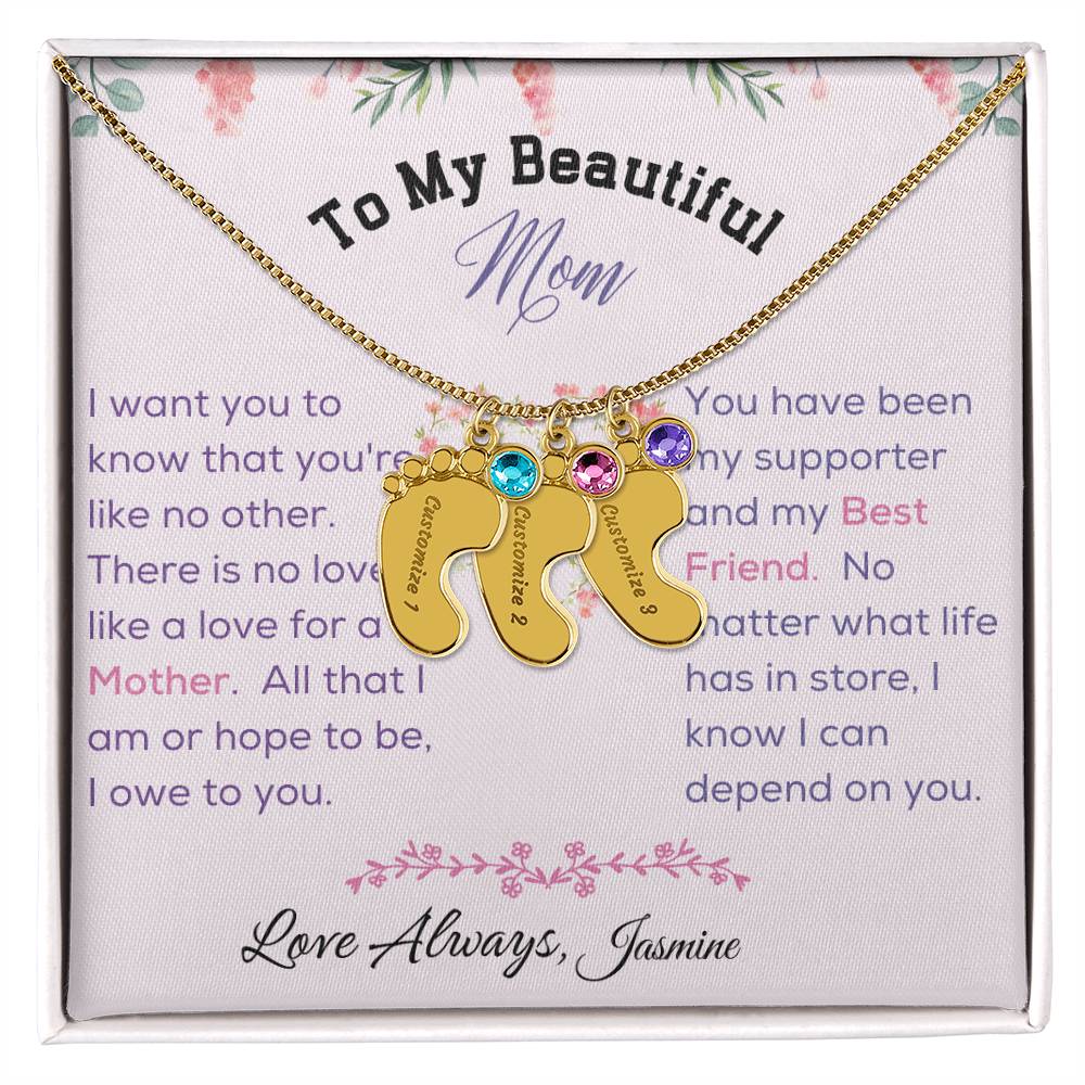 Engraved Baby Feet with Birthstone - To My Beautiful Mom