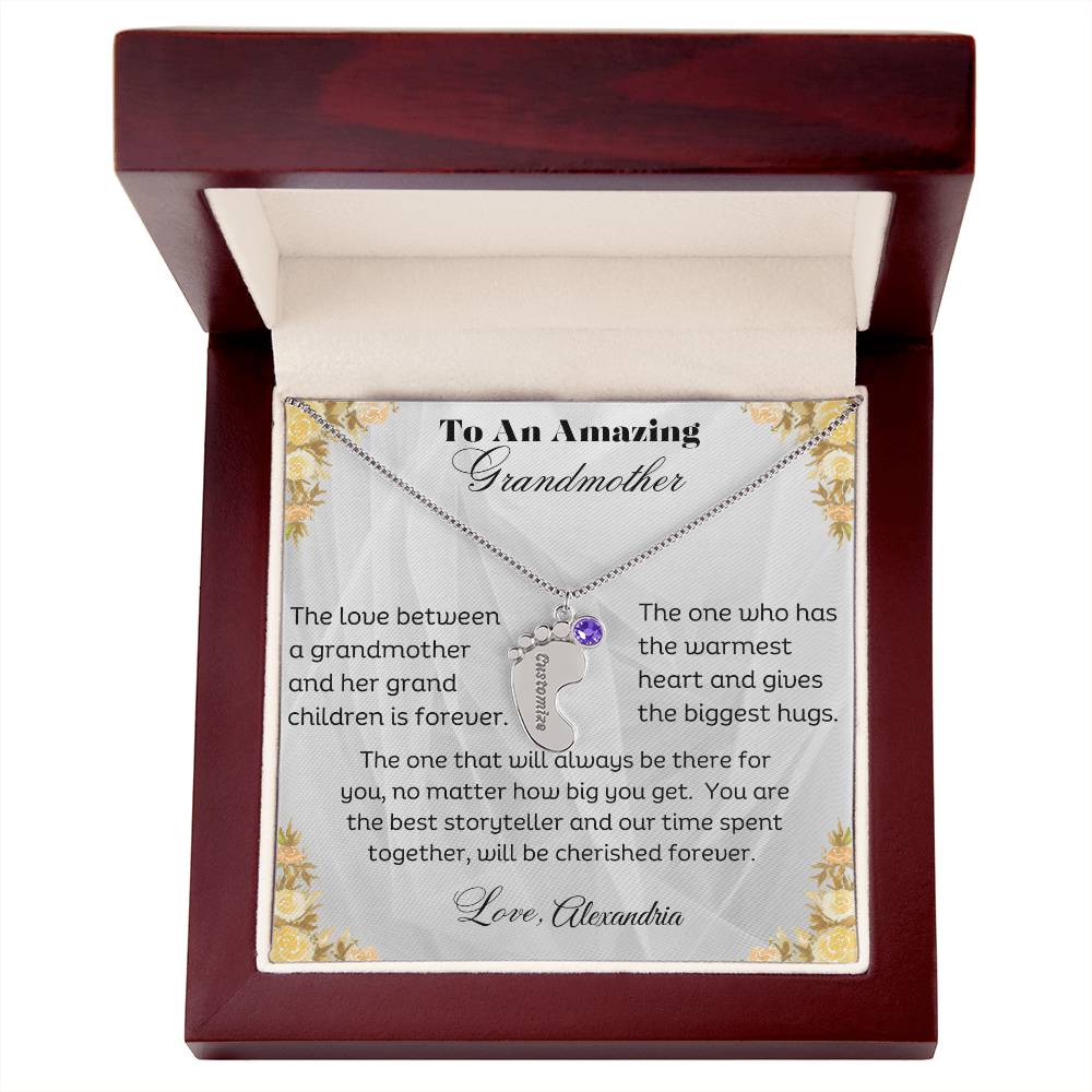 To An Amazing Grandmother - Personalized Engraved Baby Feet Necklace with Birthstone
