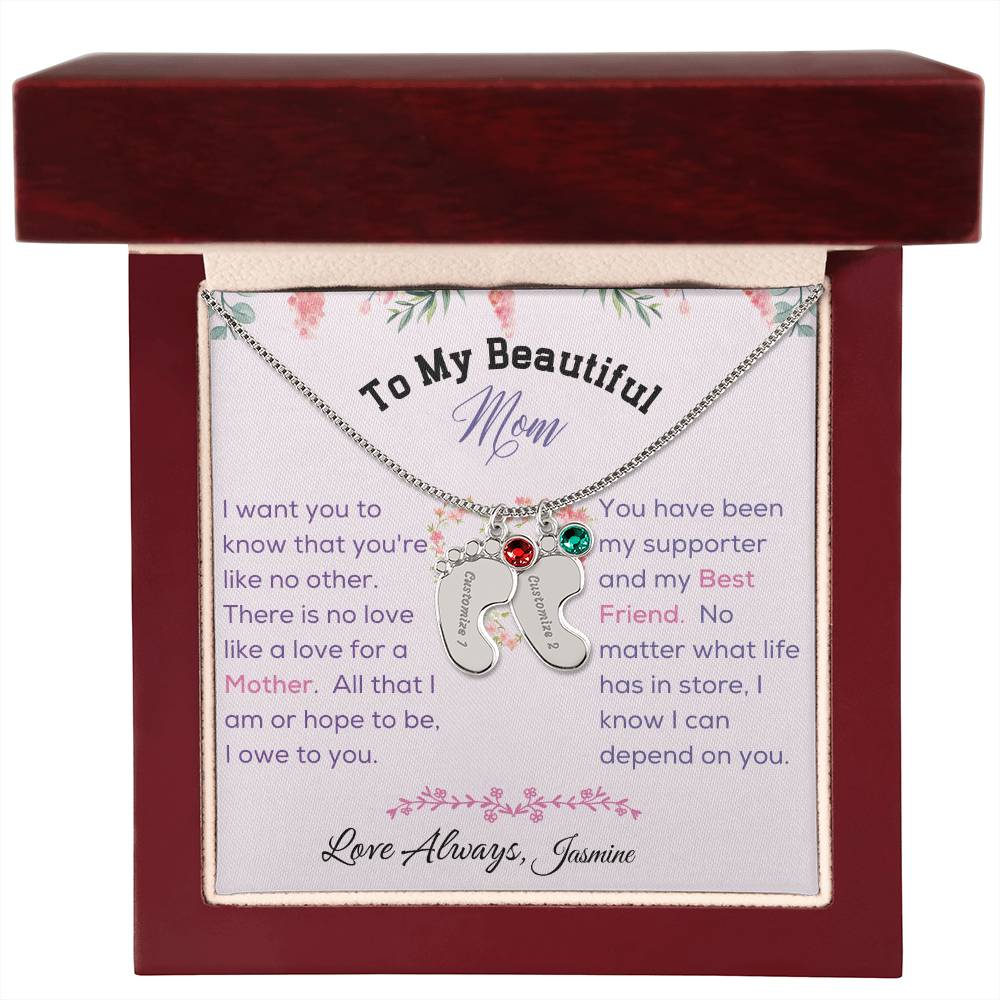 Engraved Baby Feet with Birthstone - To My Beautiful Mom