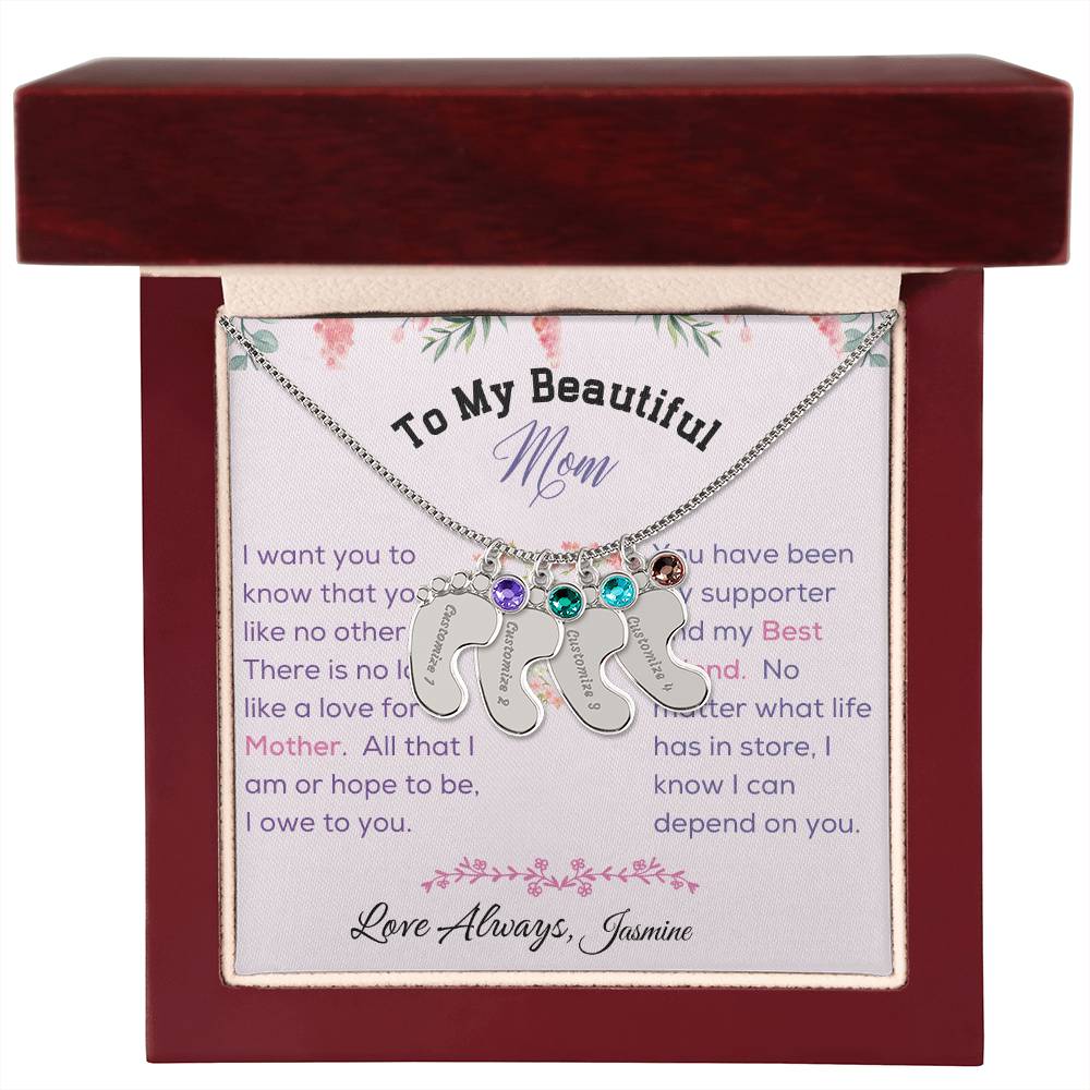 Engraved Baby Feet with Birthstone - To My Beautiful Mom