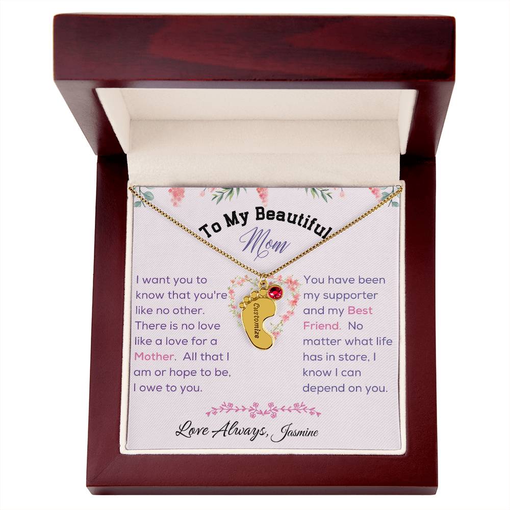 Engraved Baby Feet with Birthstone - To My Beautiful Mom
