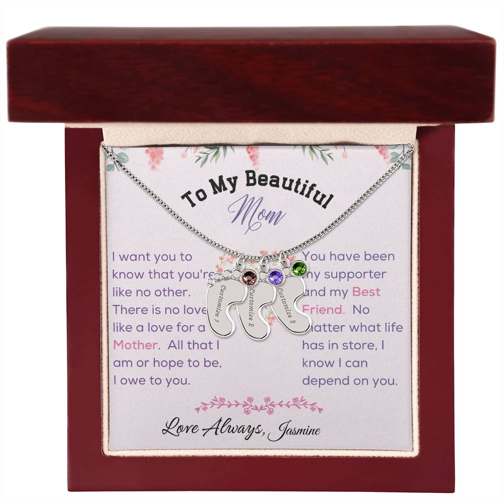 Engraved Baby Feet with Birthstone - To My Beautiful Mom