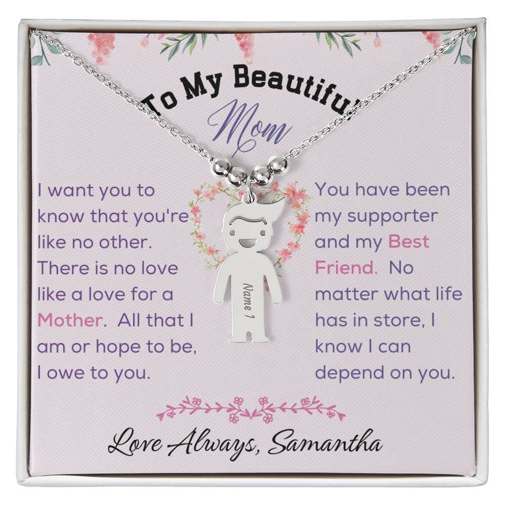 Engraved Kid Charm Necklace - To My Beautiful Mom