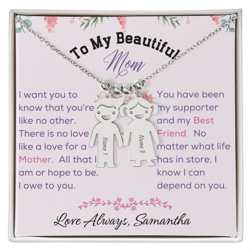 Engraved Kid Charm Necklace - To My Beautiful Mom