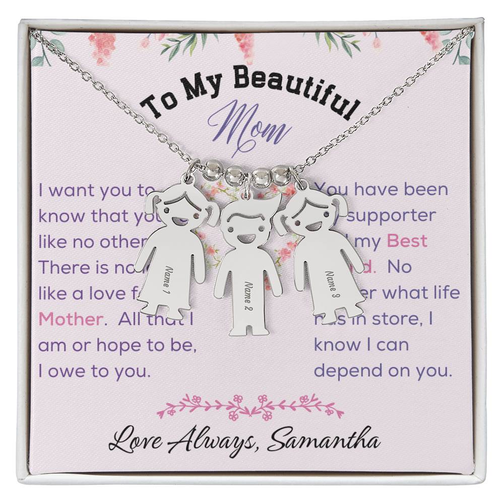 Engraved Kid Charm Necklace - To My Beautiful Mom