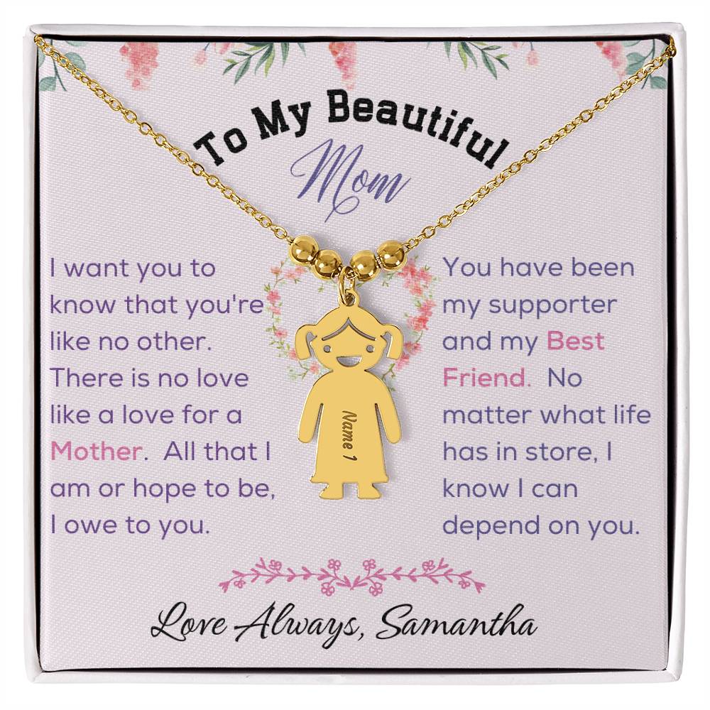 Engraved Kid Charm Necklace - To My Beautiful Mom