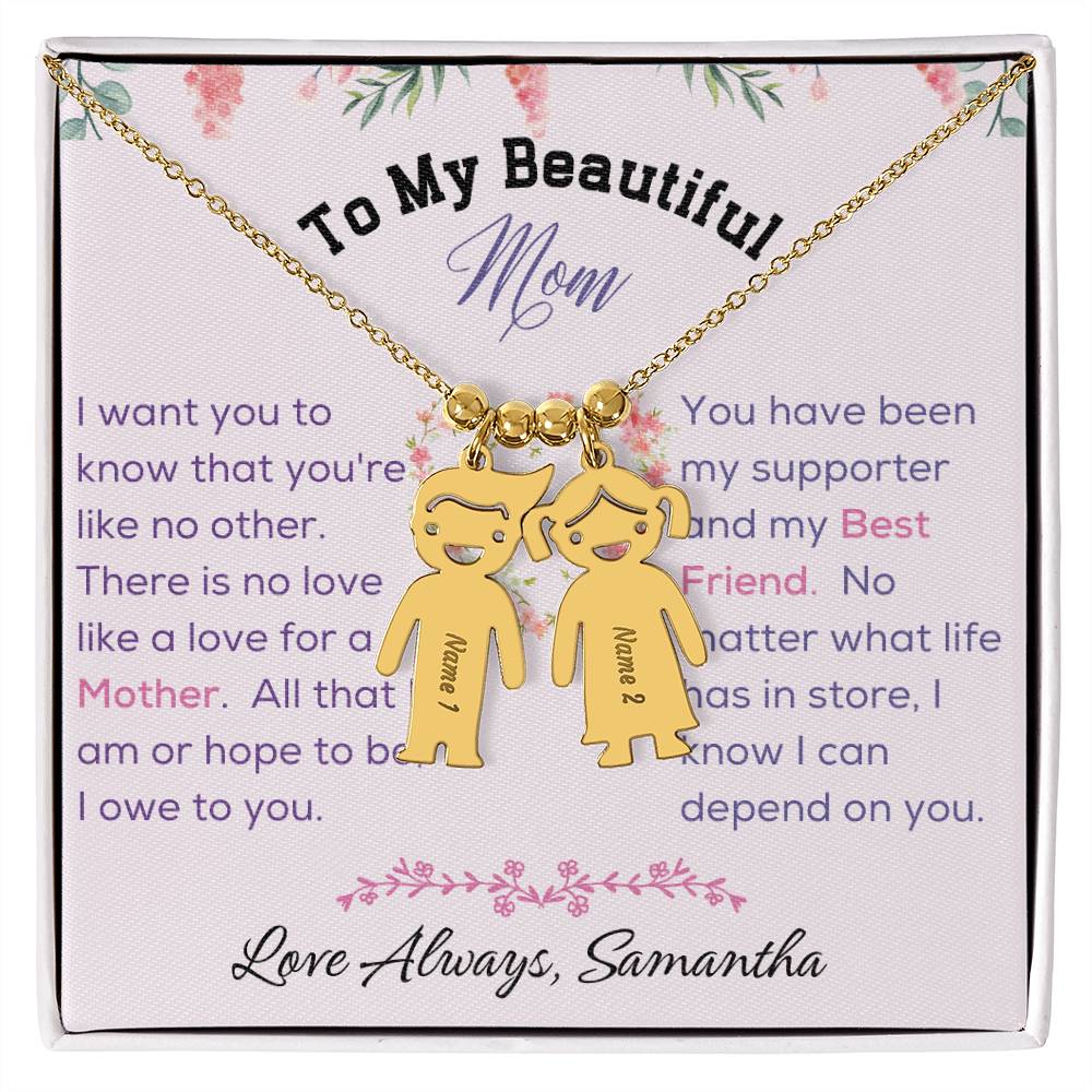 Engraved Kid Charm Necklace - To My Beautiful Mom