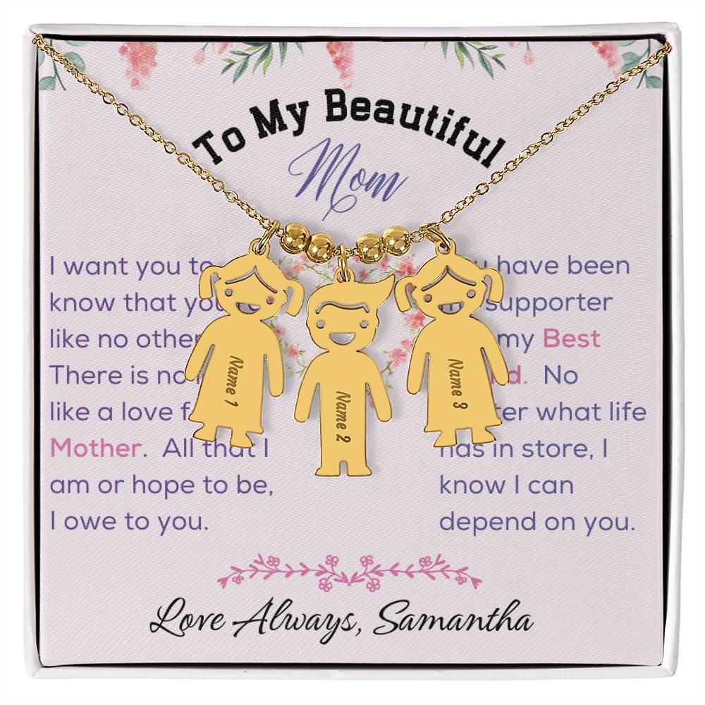 Engraved Kid Charm Necklace - To My Beautiful Mom
