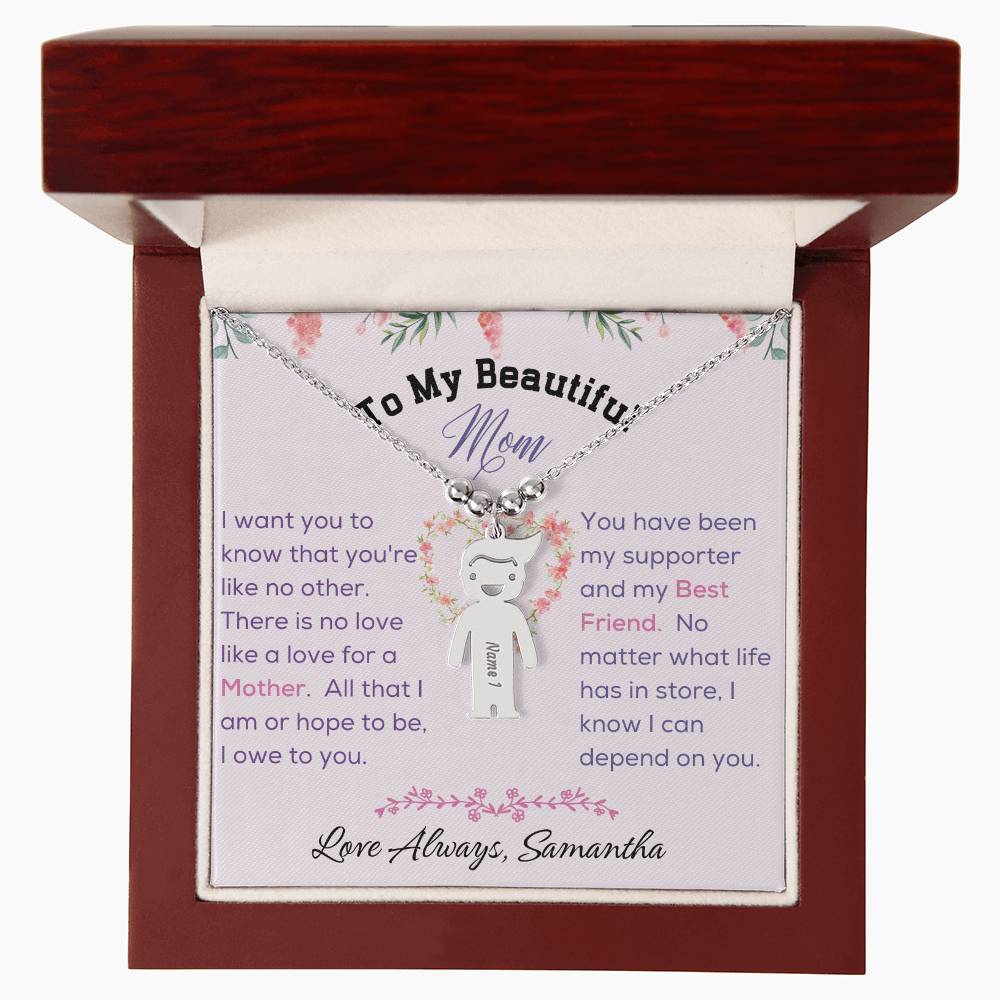 Engraved Kid Charm Necklace - To My Beautiful Mom