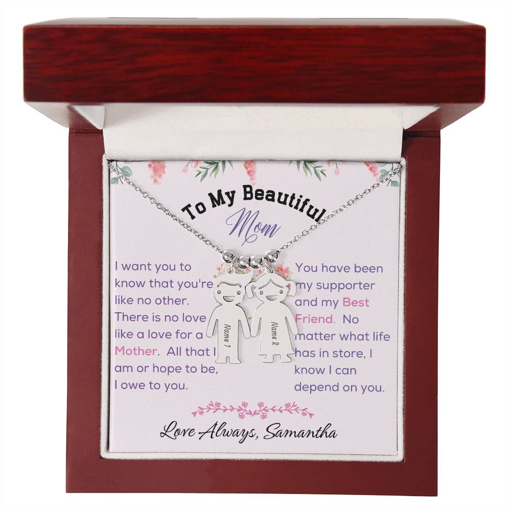 Engraved Kid Charm Necklace - To My Beautiful Mom