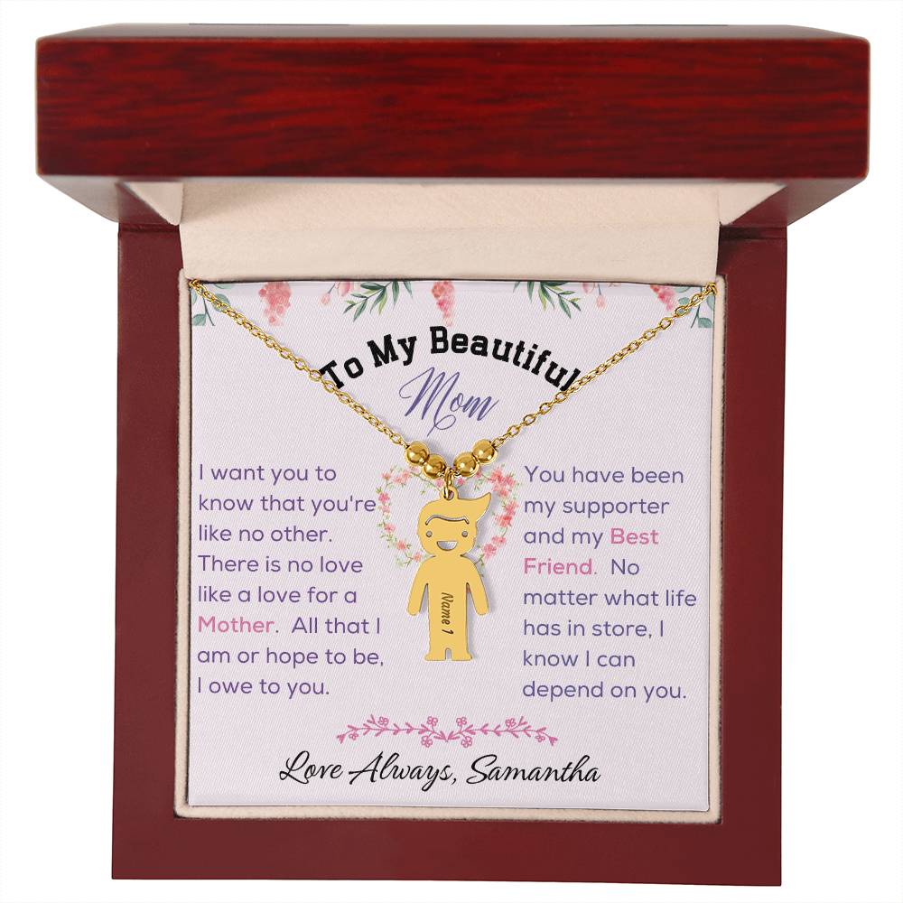 Engraved Kid Charm Necklace - To My Beautiful Mom