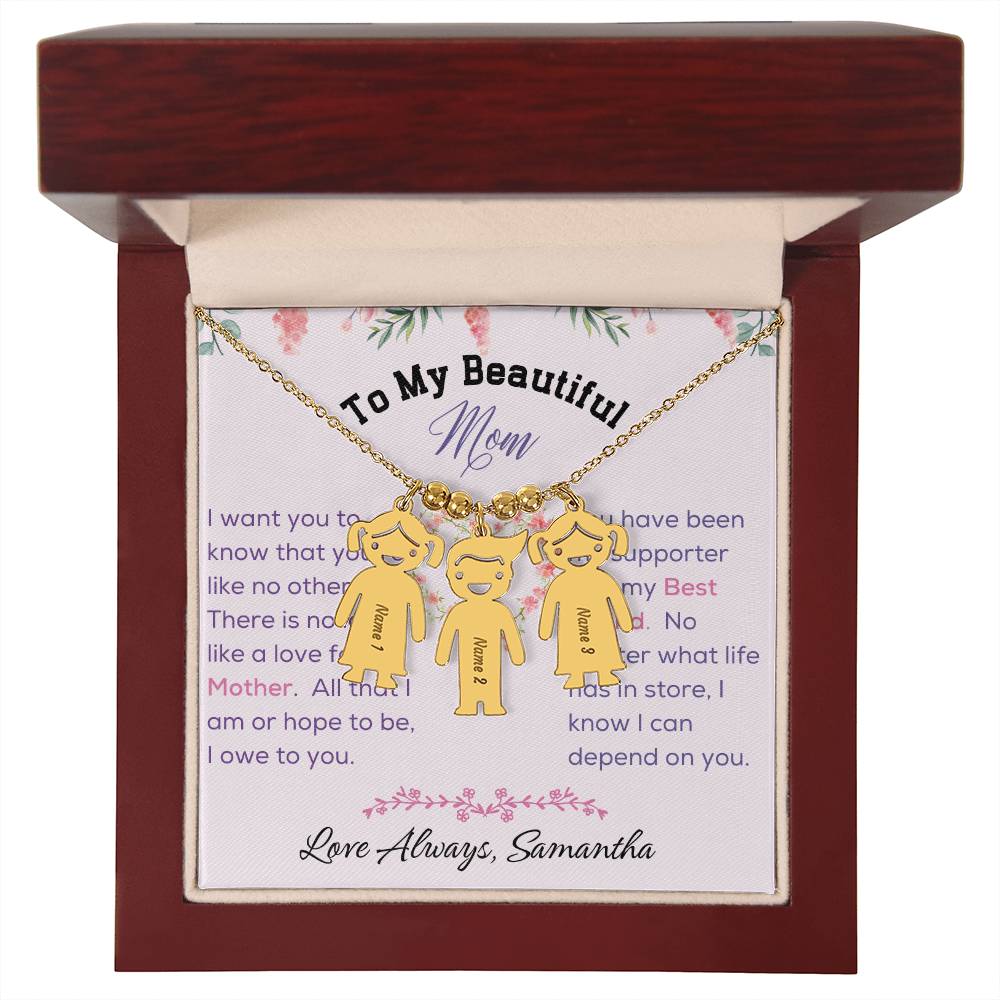 Engraved Kid Charm Necklace - To My Beautiful Mom