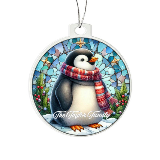 Faux Stained Glass Penguin, Custom Personalized Acrylic Christmas Ornament