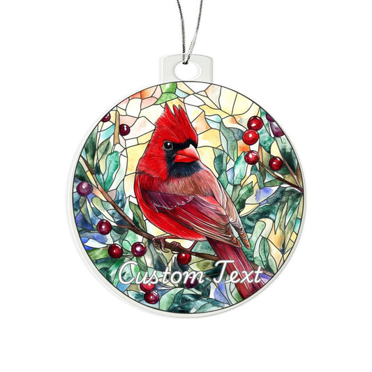 Faux Stained Glass Cardinal, Personalized Acrylic Christmas Ornament