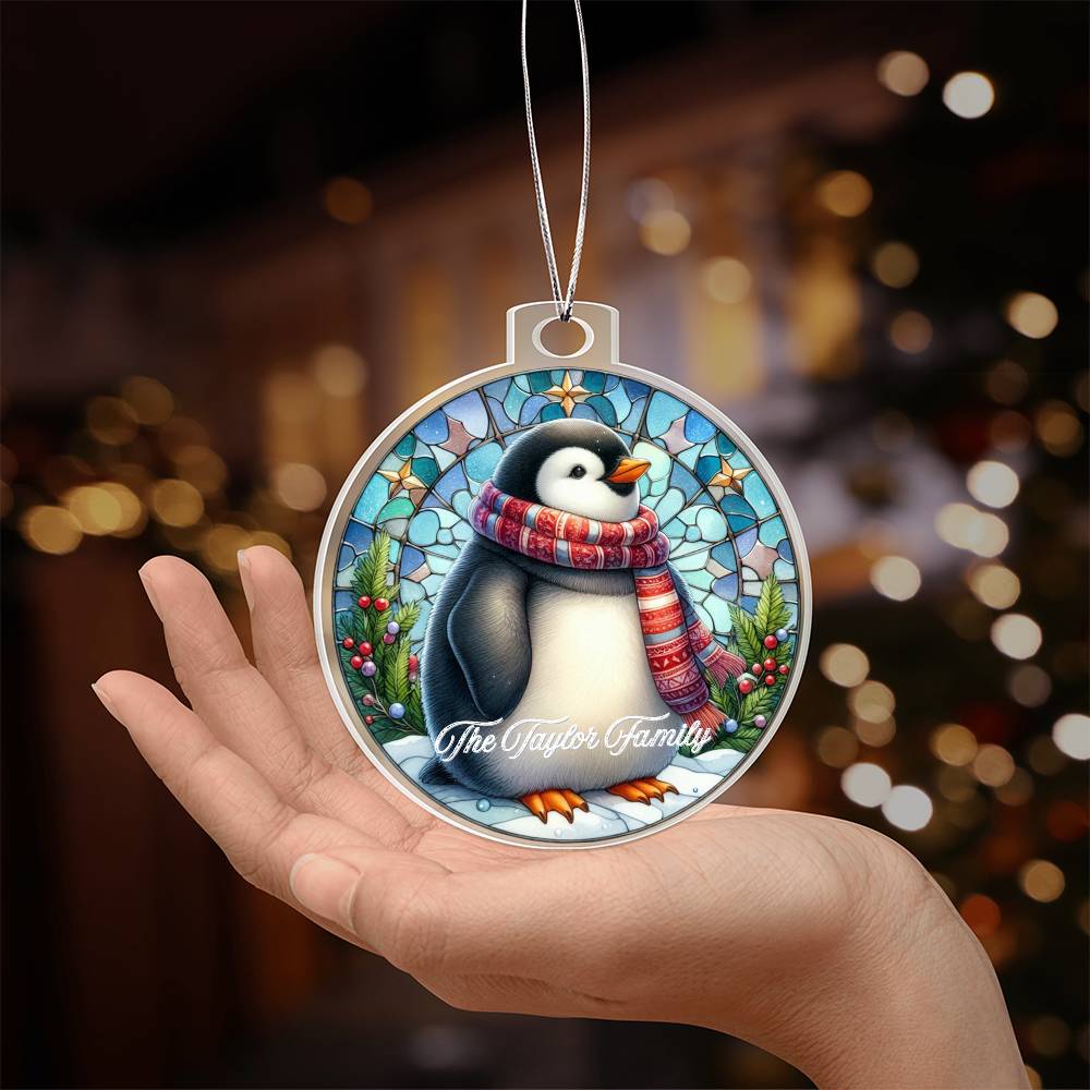 Faux Stained Glass Penguin, Custom Personalized Acrylic Christmas Ornament
