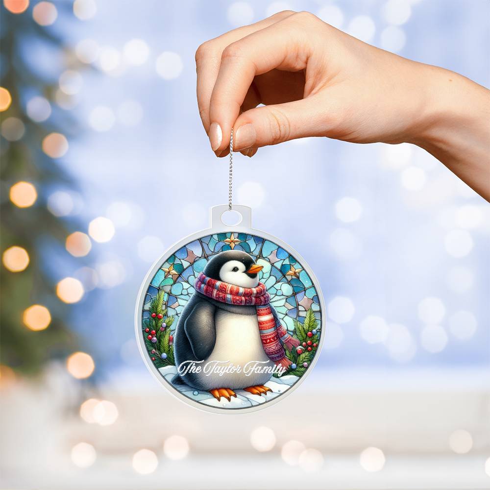 Faux Stained Glass Penguin, Custom Personalized Acrylic Christmas Ornament