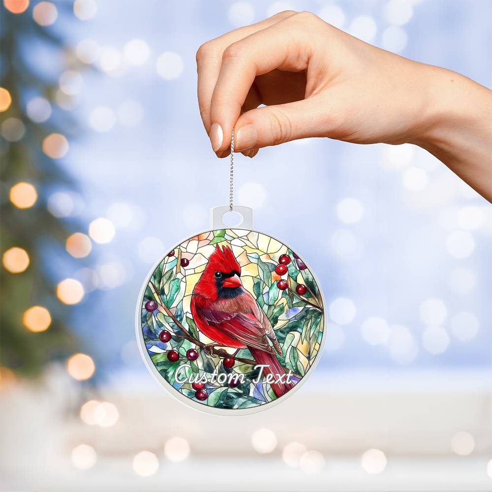 Faux Stained Glass Cardinal, Personalized Acrylic Christmas Ornament