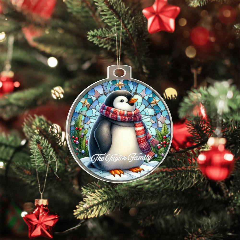 Faux Stained Glass Penguin, Custom Personalized Acrylic Christmas Ornament