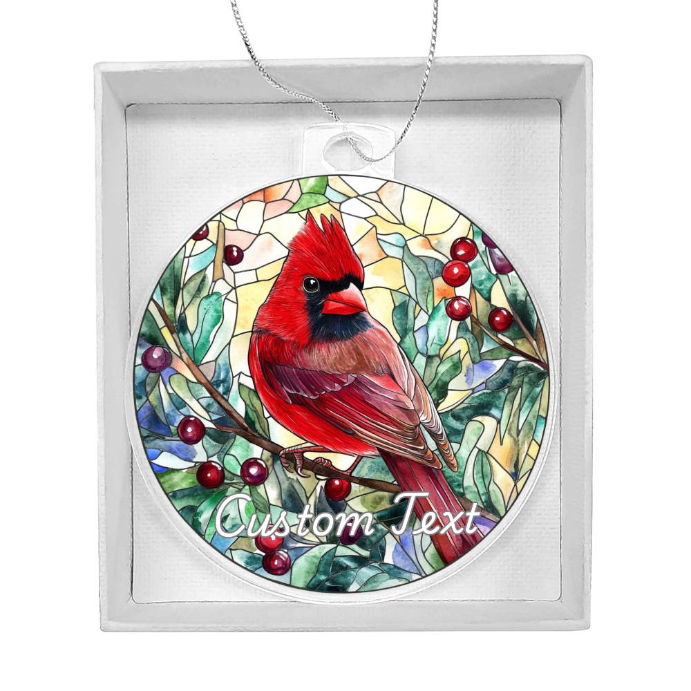 Faux Stained Glass Cardinal, Personalized Acrylic Christmas Ornament