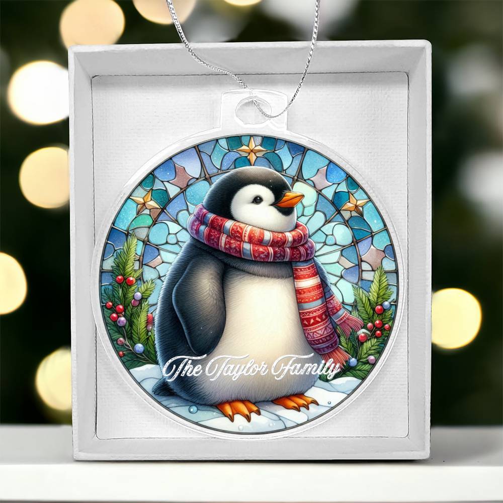 Faux Stained Glass Penguin, Custom Personalized Acrylic Christmas Ornament