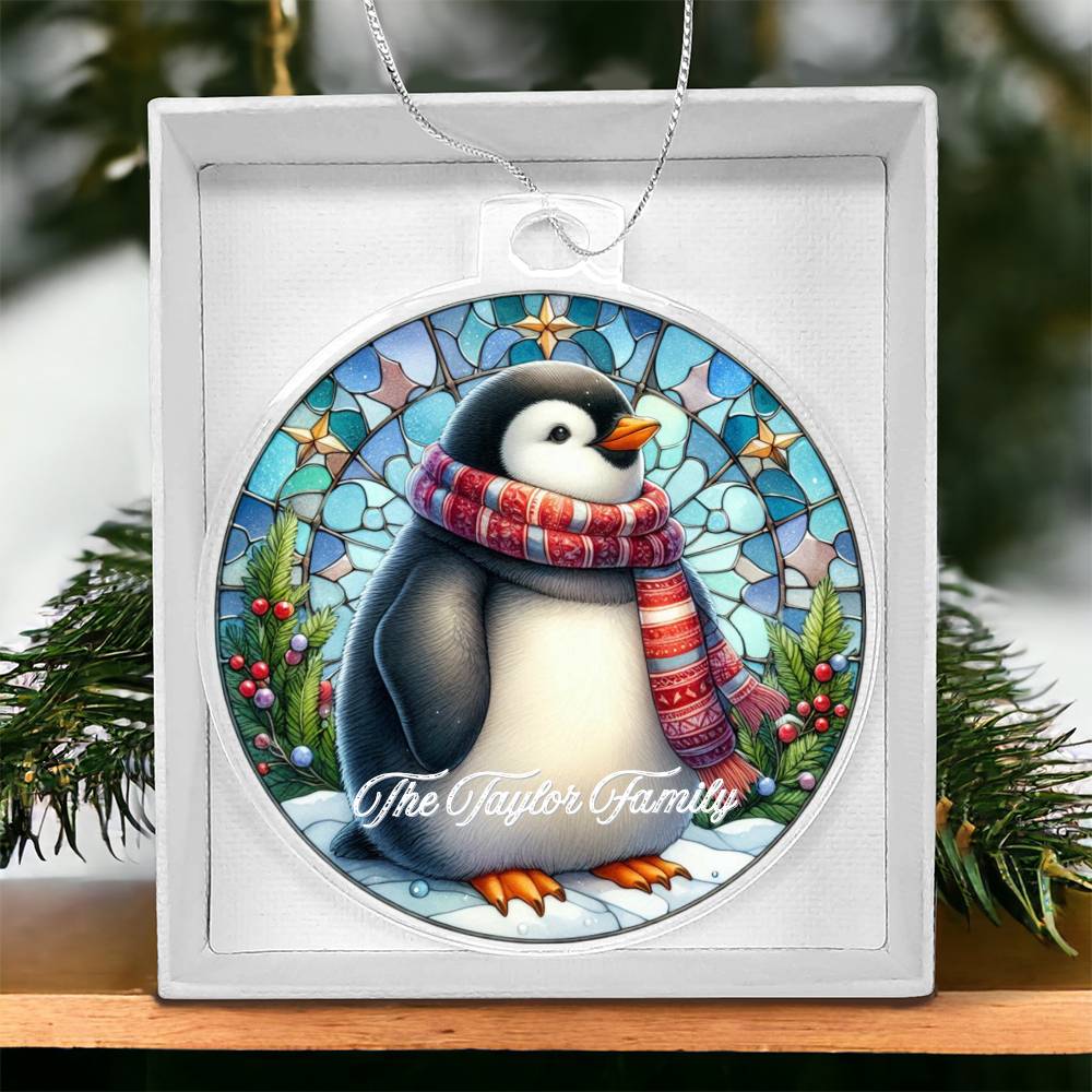 Faux Stained Glass Penguin, Custom Personalized Acrylic Christmas Ornament